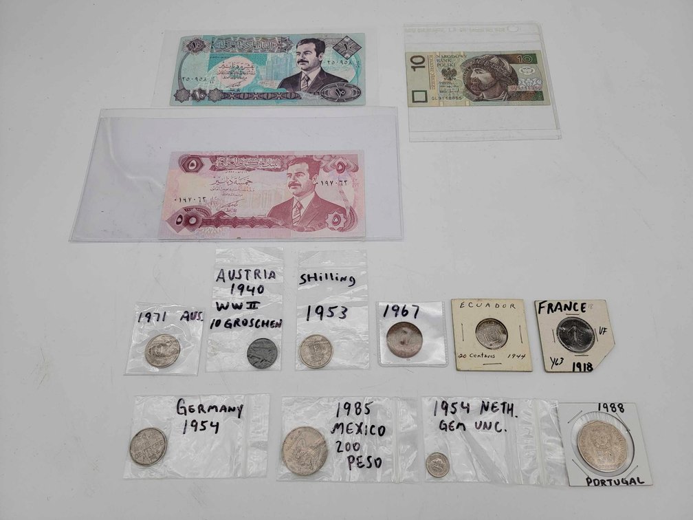 13x Vintage Foreign Coins & Bills 1914-1994