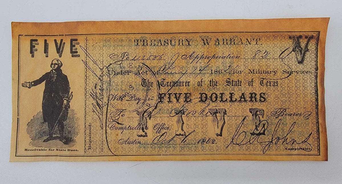 Replica 1862 State Of Texas Treasury Warrant Note