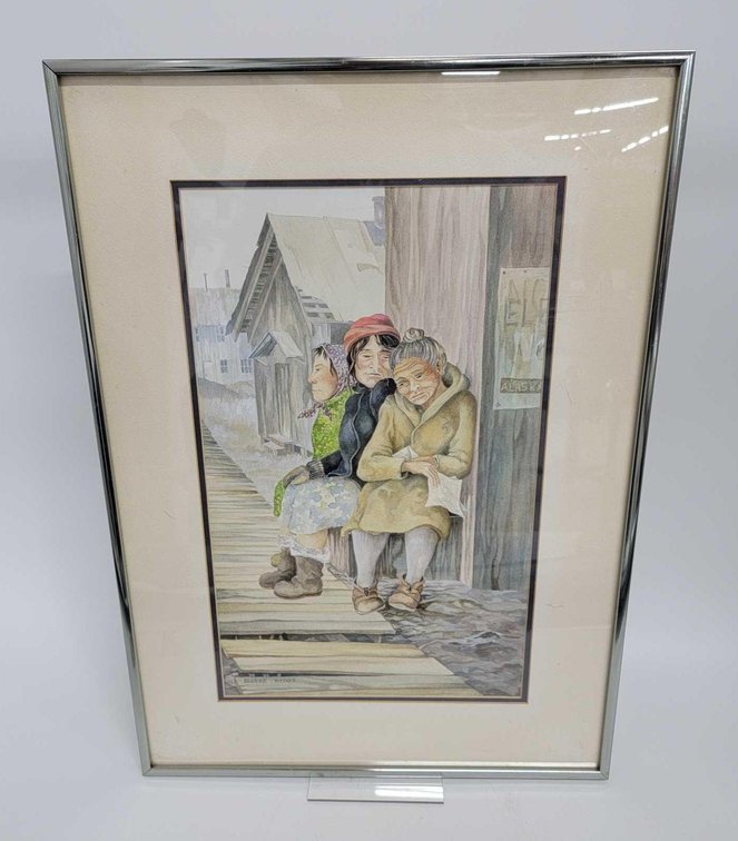 Diane Widom "3 On a Bench" Original Watercolor Painting