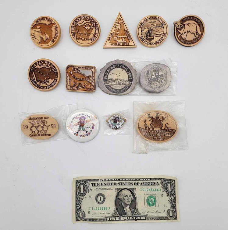 13x Fur Rendezvous & Alaska State Fair Pins 1991-2008
