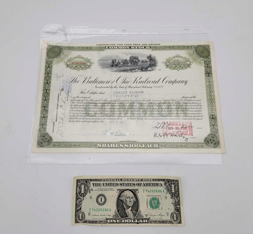 Vintage Baltimore & Ohio Railroad Company Stock Certificate