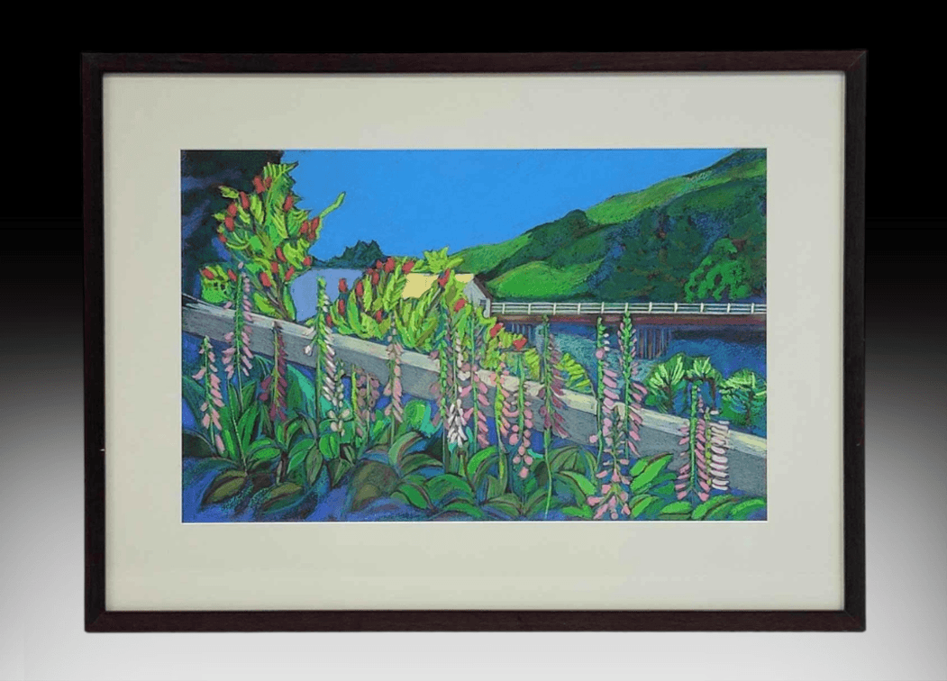 Ayse Gilbert "Foxglove Near Seldovia Bridge" Oil Pastel