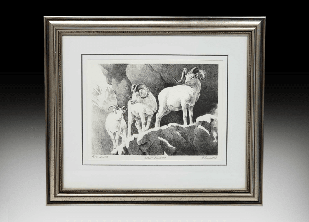 R.T. Wallen "Sheep Crossing" Stone Lithograph