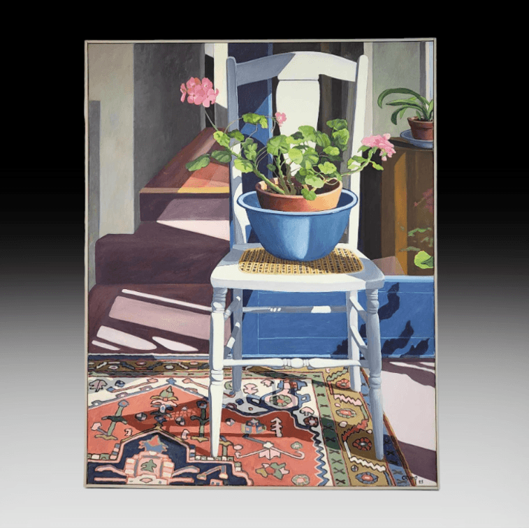 Carol Crump Bryner "Pink Geranium in a Blue Bowl" Oil Painting 