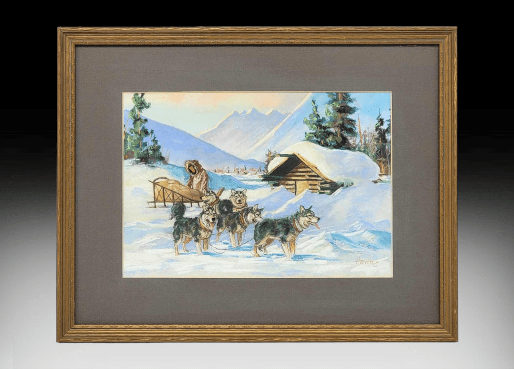 Ellen Henne Goodale Pastel of a Sled Dog Team