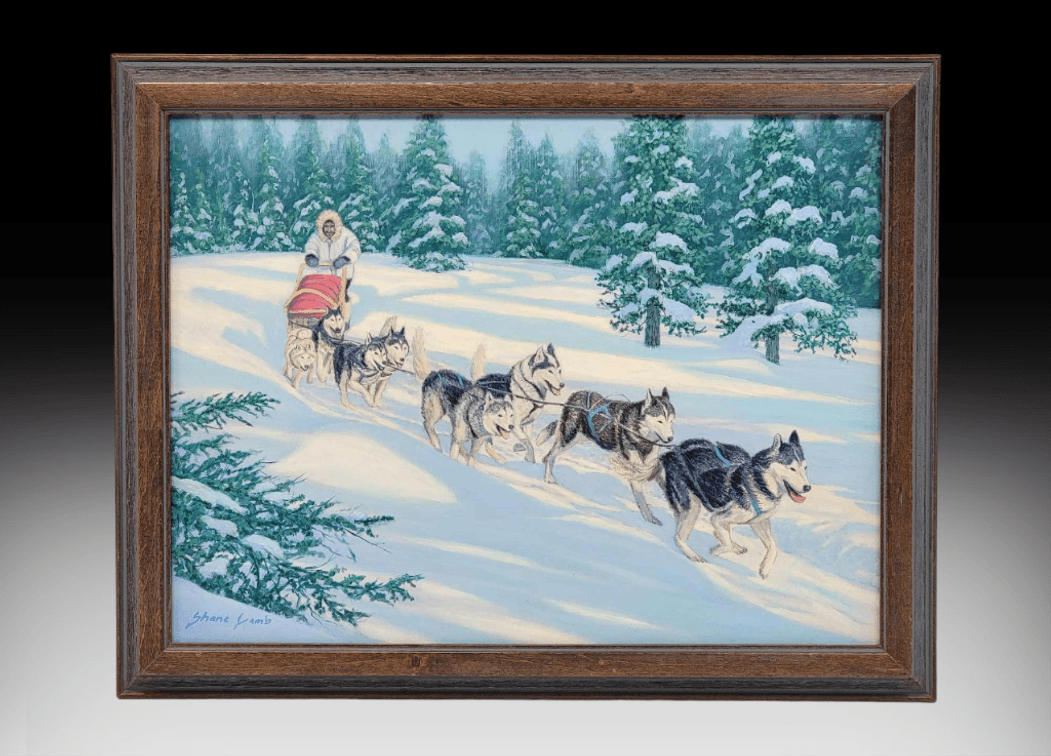 Shane Lamb Original Painting of a Musher & His Sled Dogs