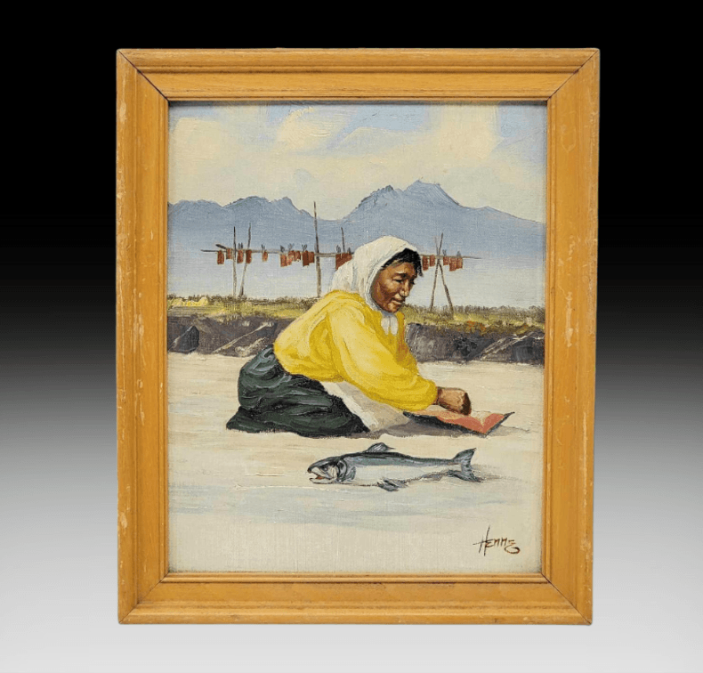 Ellen Henne Goodale Oil Painting of Salmon Preparation
