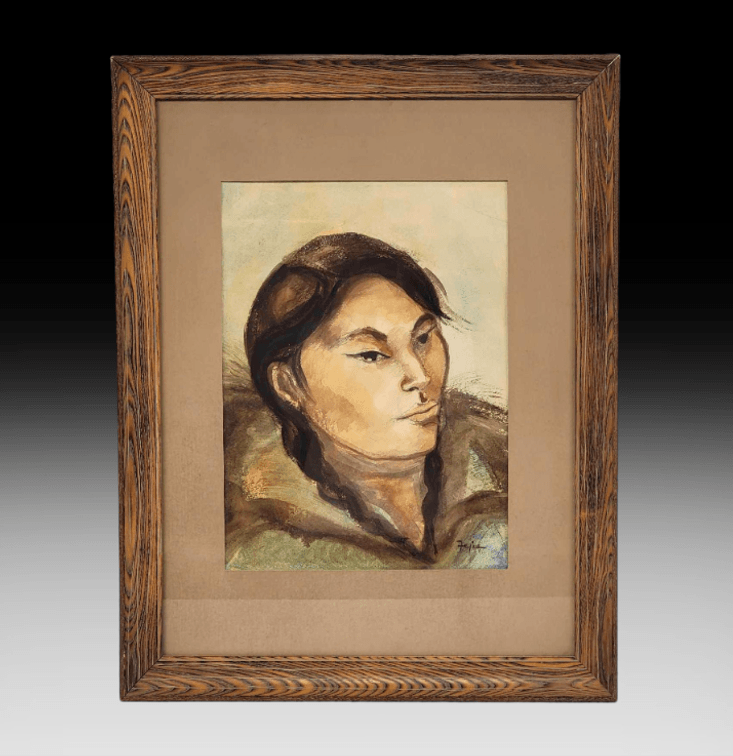 Claire Fejes Watercolor Portrait w/Related Ephemera