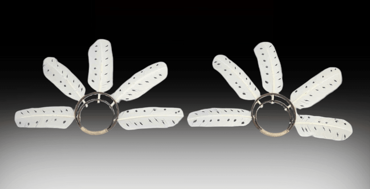 Large Yup-ik Dance Fans w/ White & Black Feathers