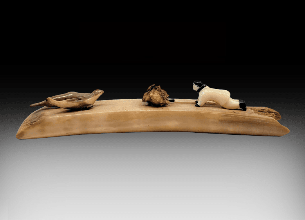 Seal Hunting Diorama on Fossilized Mammoth Tusk