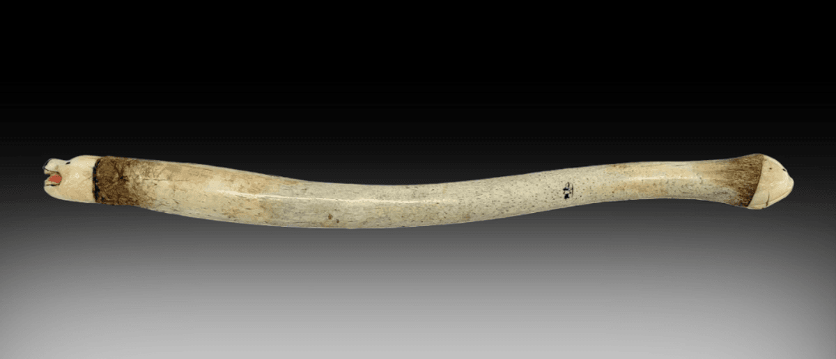 Fossilized Walrus Oosik w/ Scrimshaw Polar Bear & Sea Otter - L. Nayokpuk