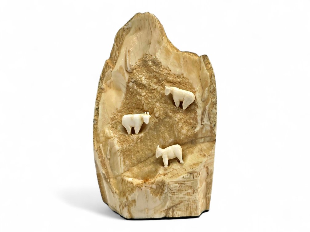 Ivory Mountain Goat Diorama by Pat Kakaruk