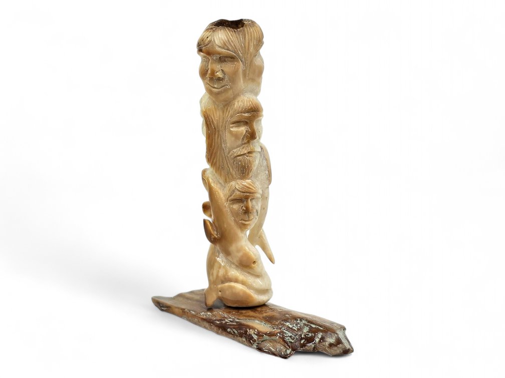 Carved Fossil Ivory Totemic Pen Holder