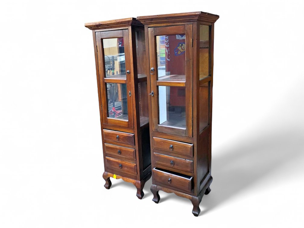 Wood Three-Drawer Curio Cabinets w/ Key