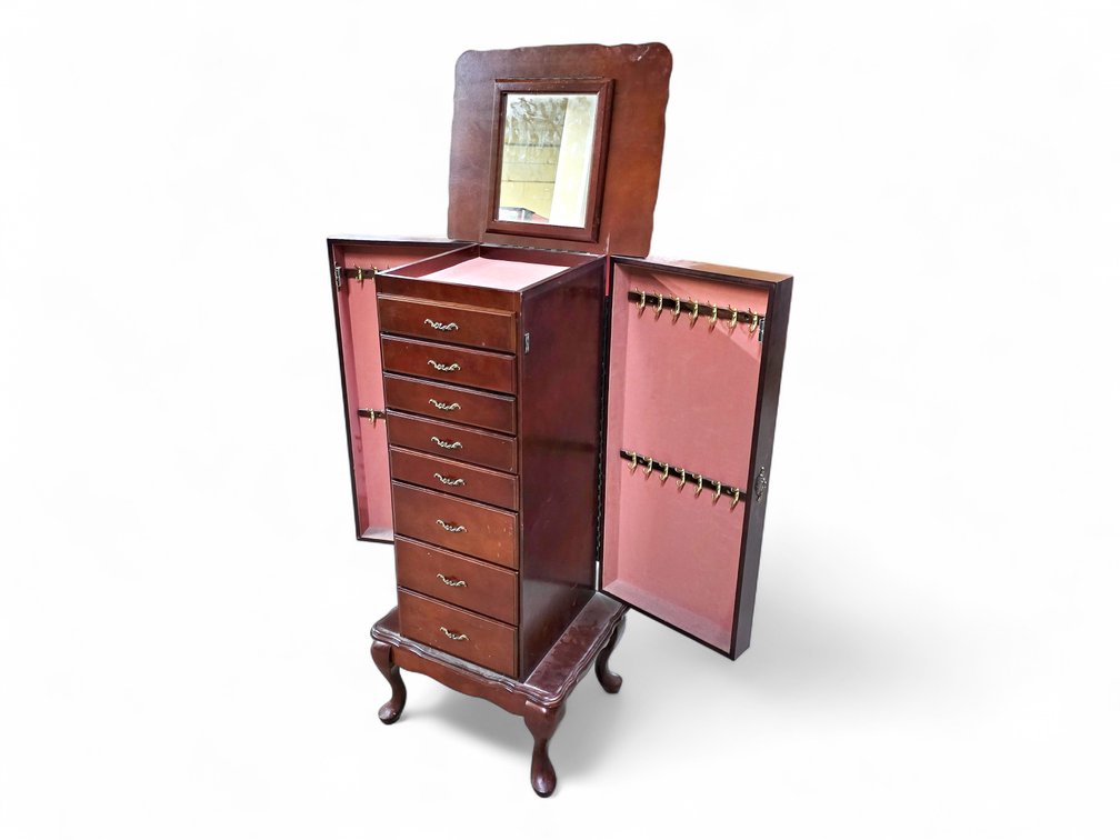 Standing Jewelry Box Armoire w/ Flip-Up Mirror
