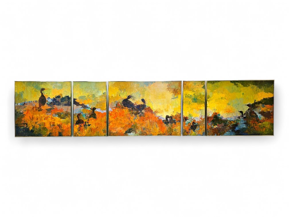 Martha Jean Shadrach Original Pentaptych of Autumn Birds