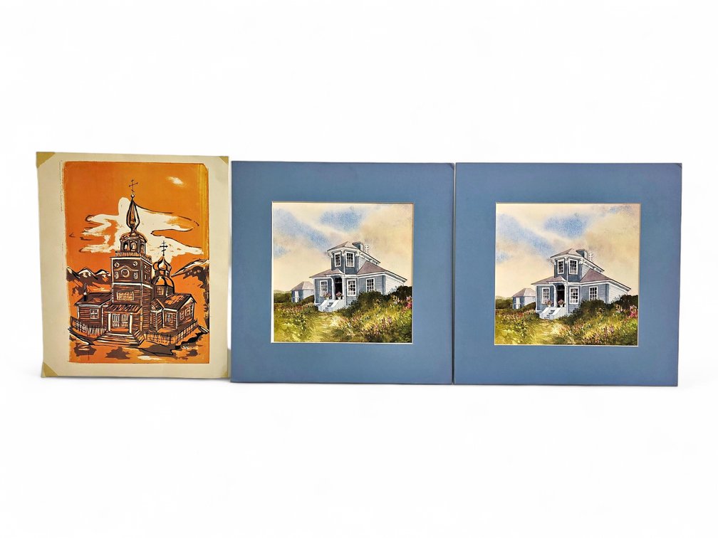 Nancy Taylor Stonington Blue House & LaCour Church Prints