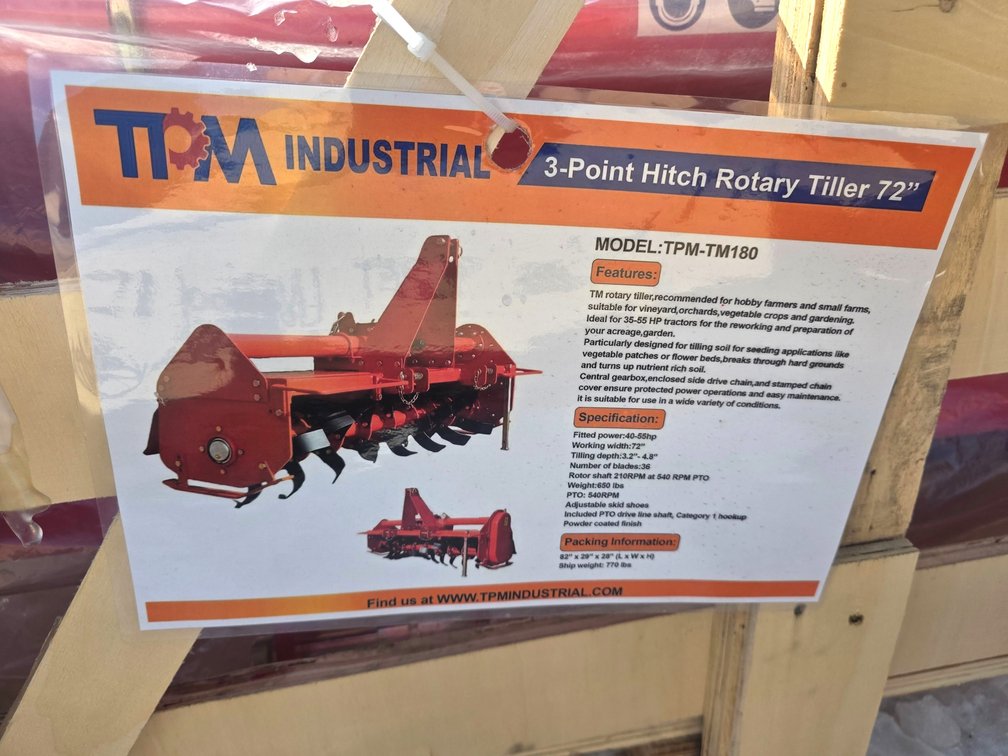 3-Point 72” Hitch Rotary Tiller Attachment - TPM - TPM-TM180
