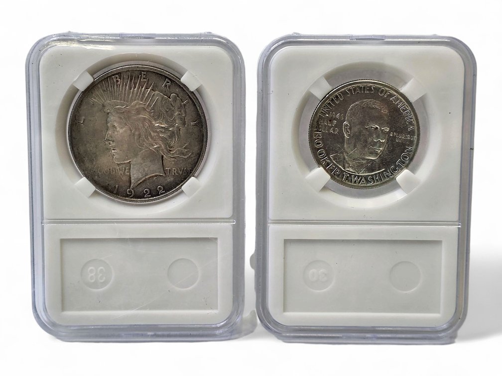 1922 Peace Silver Dollar & 1946 Booker T. Washington Memorial Silver Half Dollar