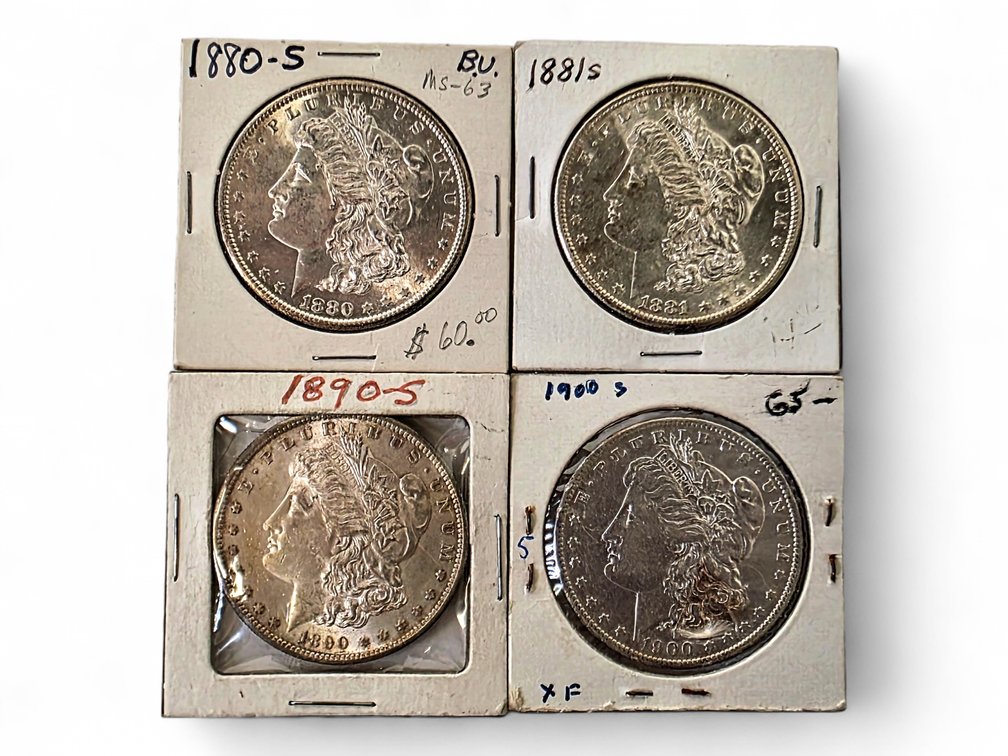 1880-S, 1881-S, 1890-S & 1900-S Morgan Silver Dollars