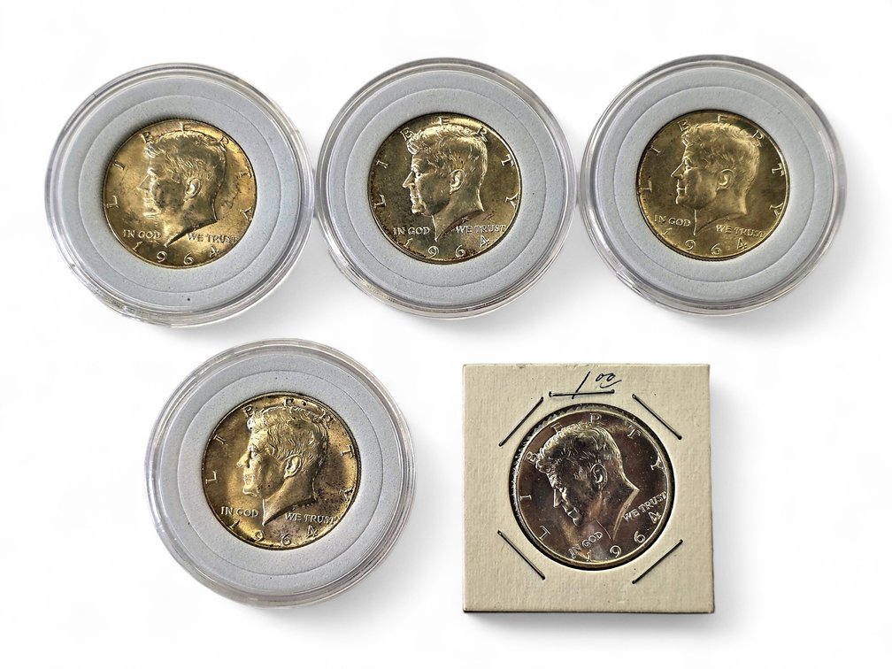 5x 1964 Kennedy Silver Half Dollars