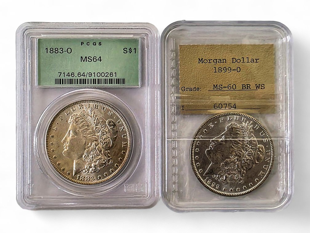PCGS MS64 1883-O & Littleton MS-60 1899-O Morgan Silver Dollars