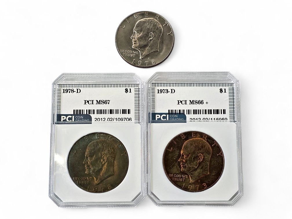 PCI MS66+ 1973-D, PCI MS67 1978-D & 1978-D Eisenhower Dollars