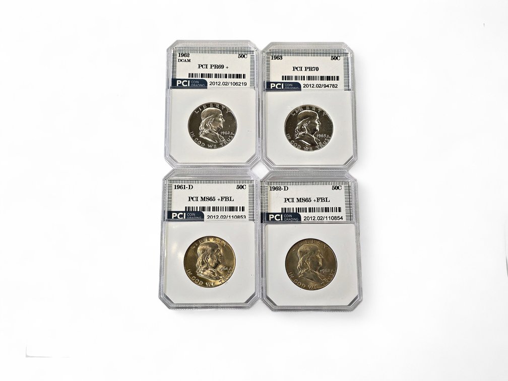 4x PCI Graded 1961-1963 Franklin Silver Half Dollars