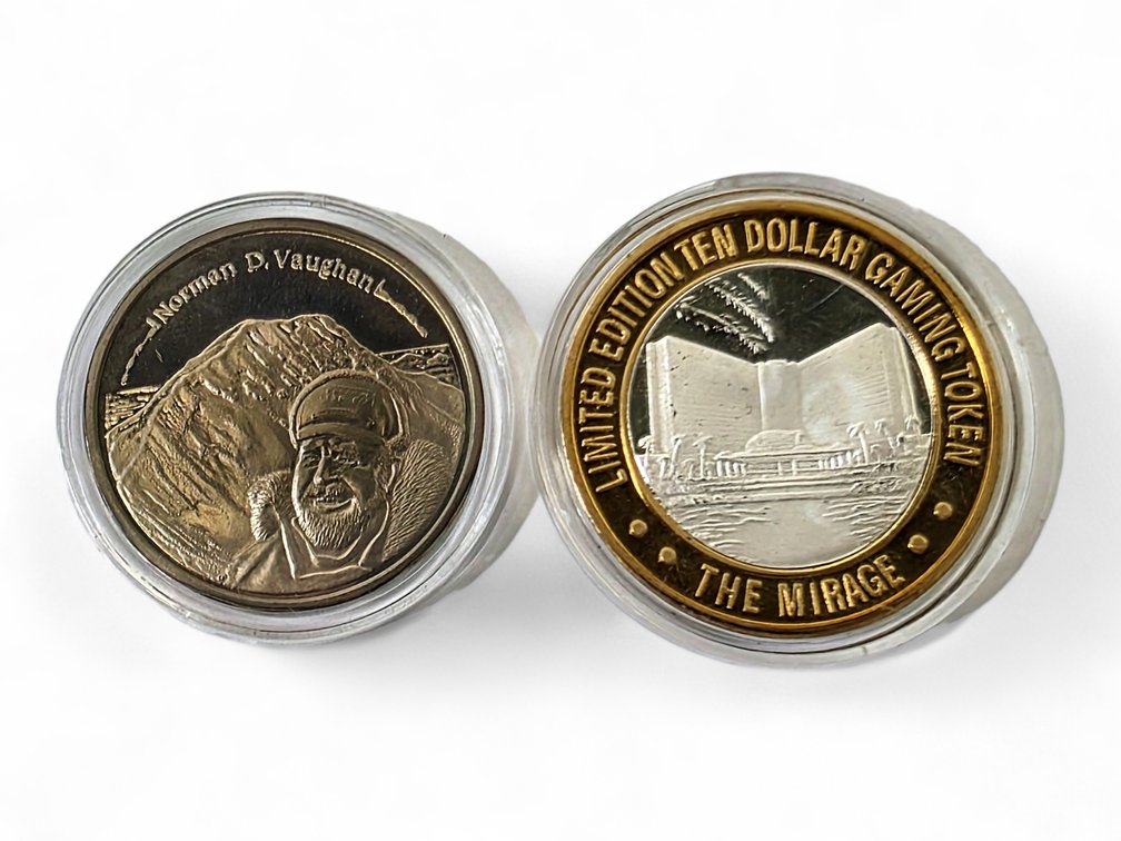 .999 1ozt Fine Silver Norman D. Vaughan Medallion & .999 Fine Silver The Mirage Gaming Token