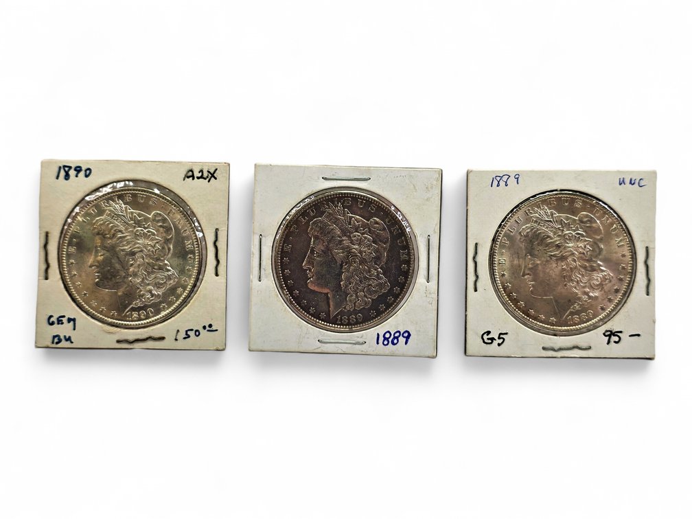1889 (2x) & 1890 Morgan Silver Dollars