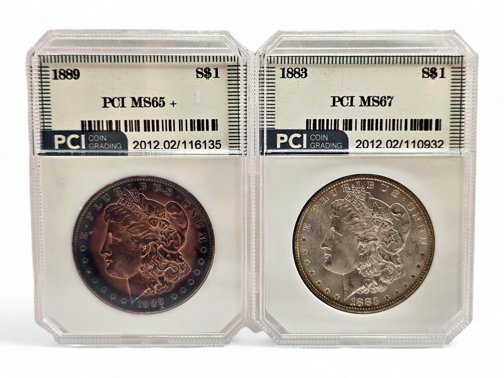PCI MS67 1883 & PCI MS65+ 1889 Morgan Silver Dollars