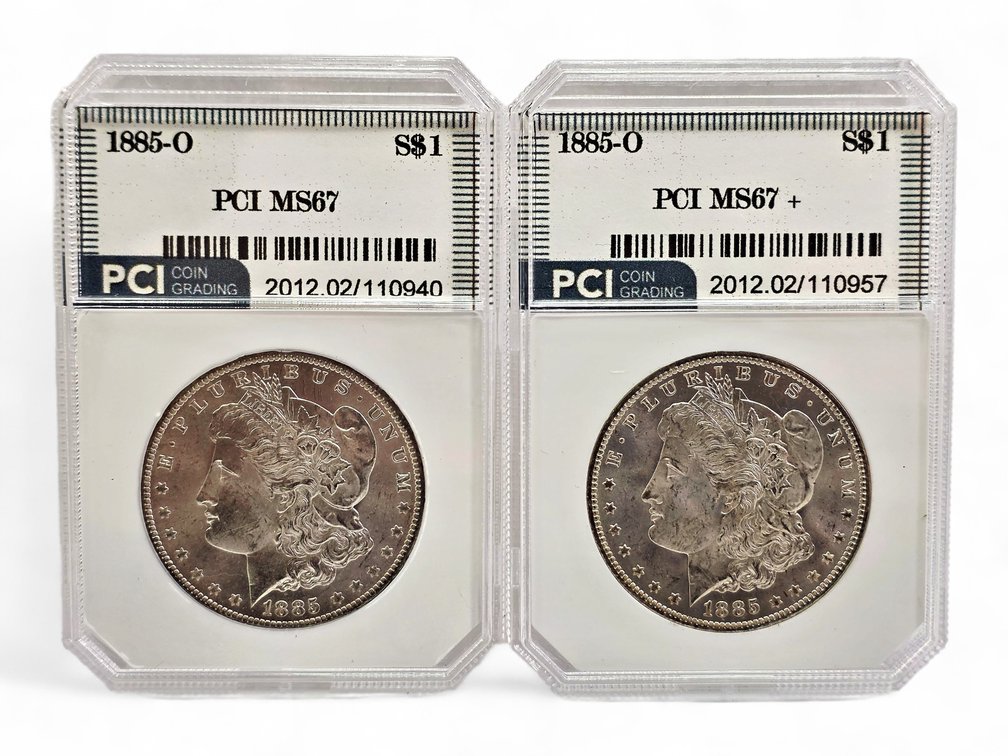 PCI MS67 & MC67+ 1885-O Morgan Silver Dollars