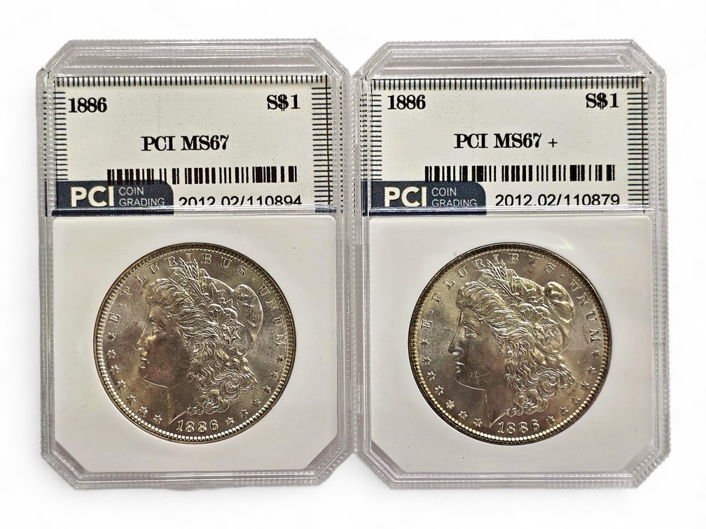 PCI MS67 & MS67+ 1886 Morgan Silver Dollars