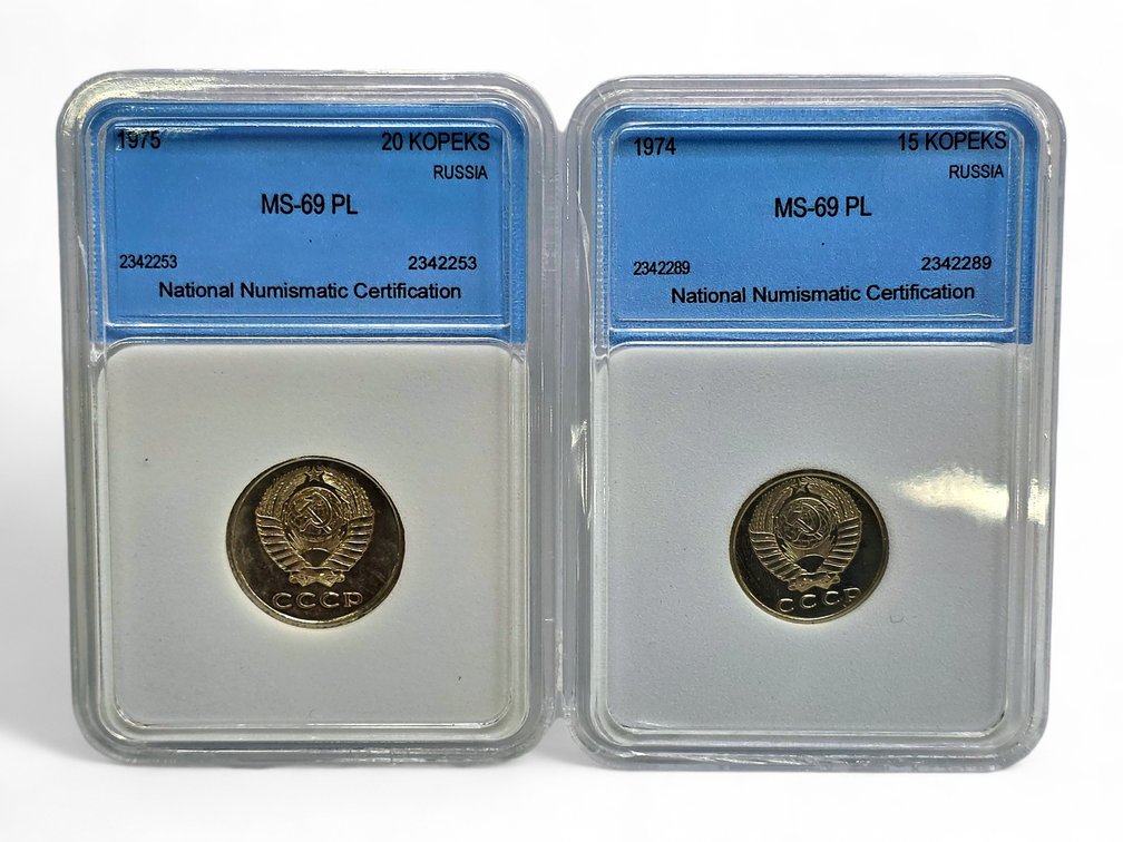 NNC MS-69 PL 1974 & 1975 Russian 15 & 20 Kopeks