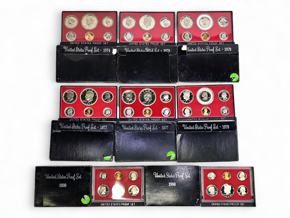 8x United States Proof Sets 1974, 1977, 1978, 1979 & 1980