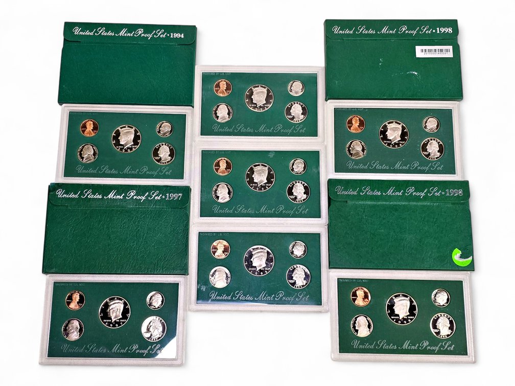 7x United States Proof Sets 1994, 1995, 1997 & 1998