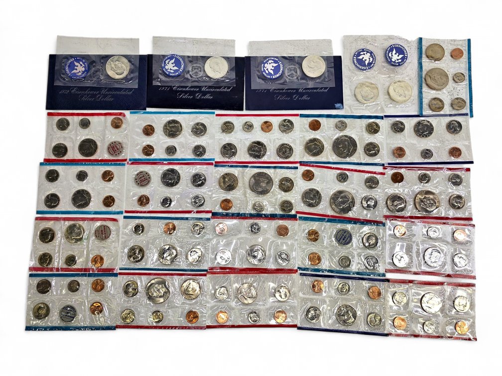 26x 1970s-1990s U.S. Mint Sets & Eisenhower Uncirculated Silver Dollars