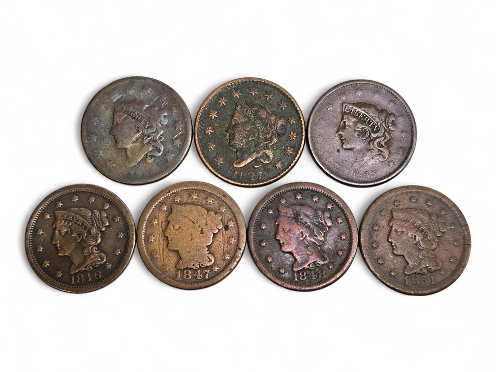 1827, 1838 Coronet & 1846, 1847, 1848, 1851 Braided Hair Large Cents