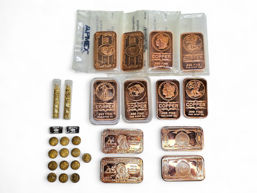 Alaska Gold Vials, Fine Silver & Copper Bars & Petite Gold Coins