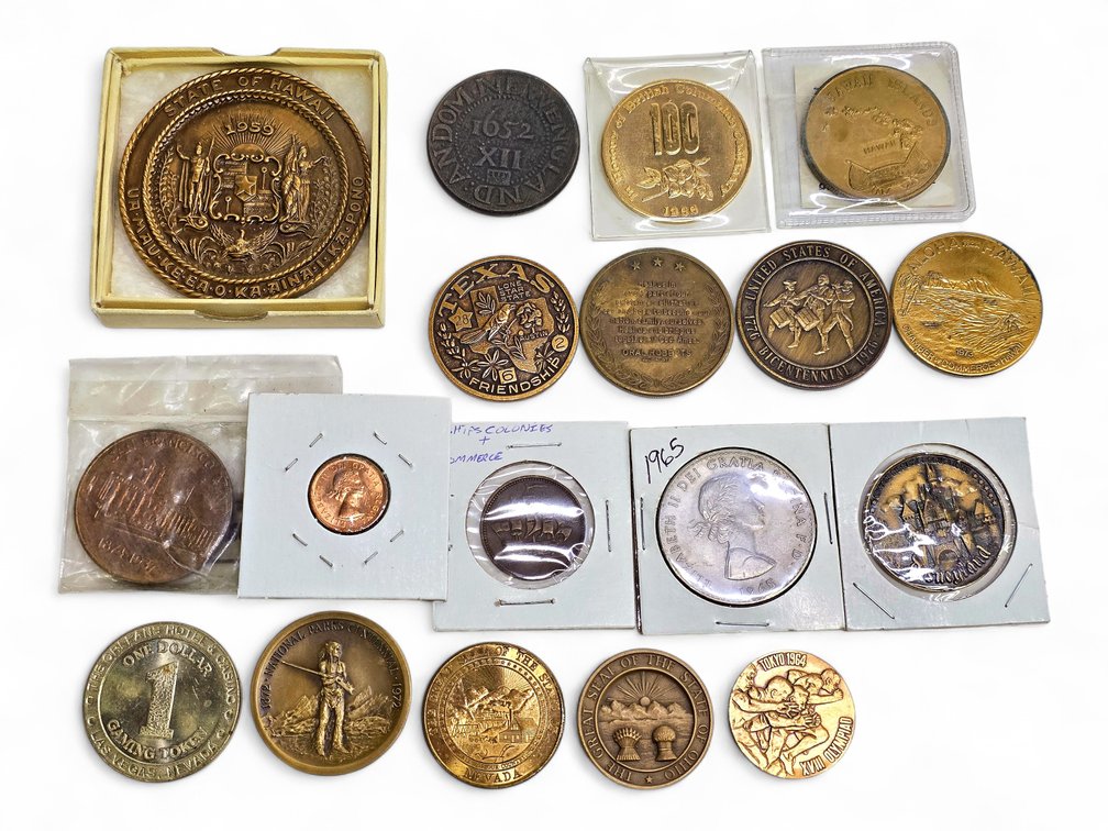 18x Medallions & Tokens - Hawaii Statehood, Disneyland, 1964 Tokyo Olympics & More