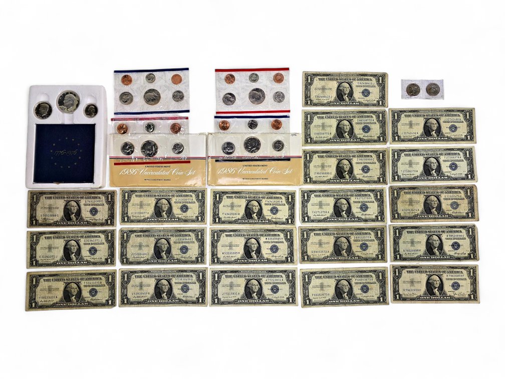 20x $1 Silver Certificates, 1976 Bicentennial Silver Proof Sets & More
