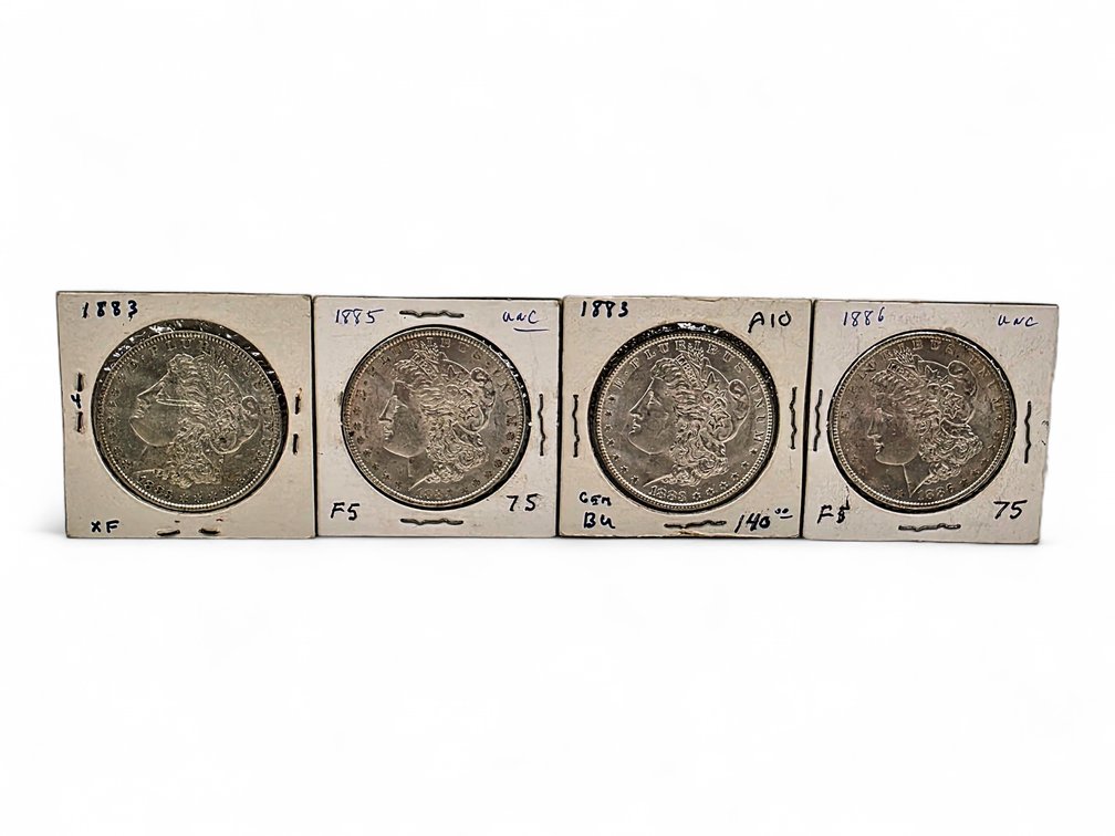 1883 (2x), 1885 & 1886 Morgan Silver Dollars