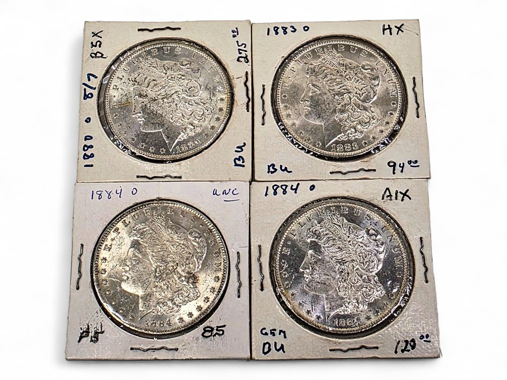 1880-O, 1883-O & 1884-O (2x) Morgan Silver Dollars