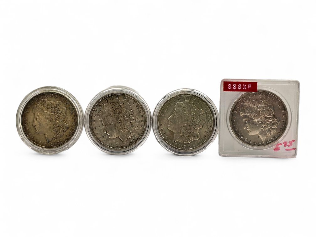 1883 & 1921 (3x) Morgan Silver Dollars