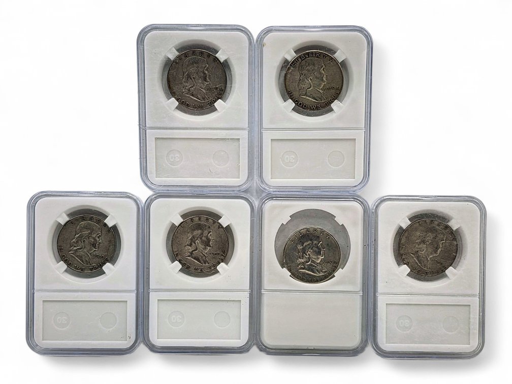 6x 1949 Franklin Silver Half Dollars