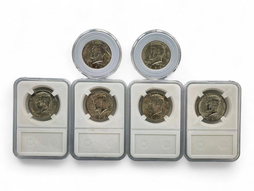 6x 1964 Kennedy Silver Half Dollars
