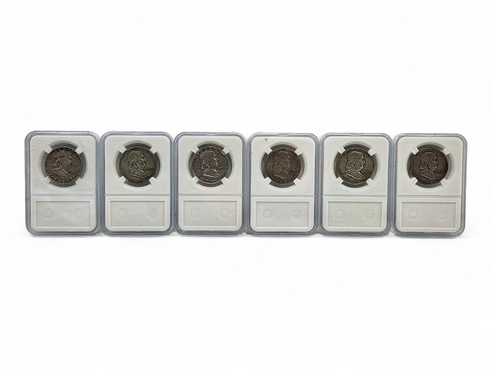 1954 (4x) & 1958 (2x) Franklin Silver Half Dollars