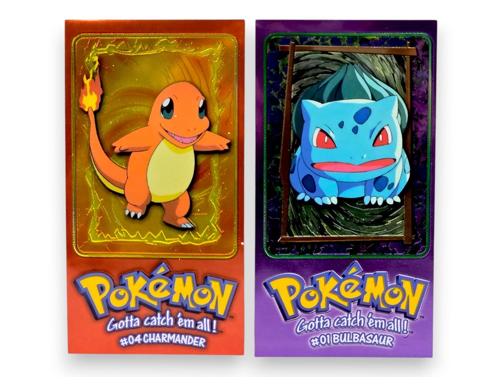 Two 1999 Topps Pokémon "TV Animation Edition" Series 1 Charmander & Bulbasaur Oversized Cards