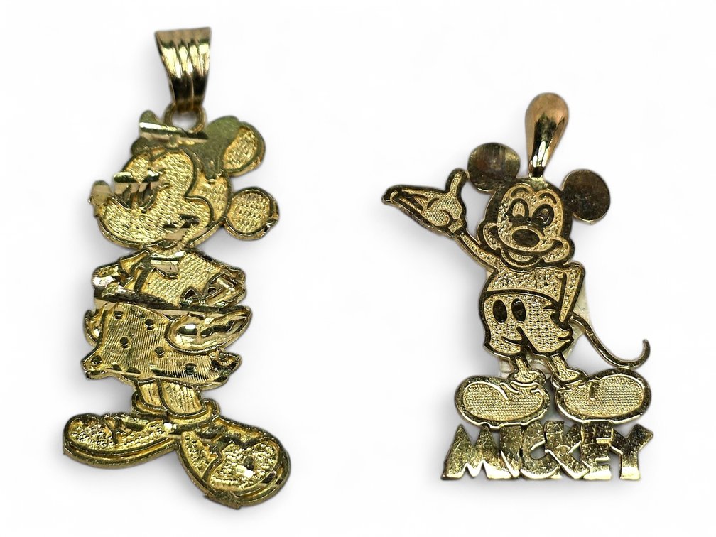 10k Yellow Gold Minnie Mouse & Mickey Mouse Pendants