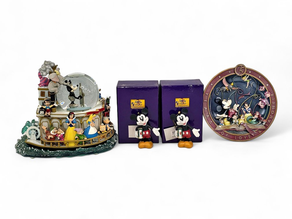 Disney Snow Globe & 75 Years Collectable Plaque & Ornaments